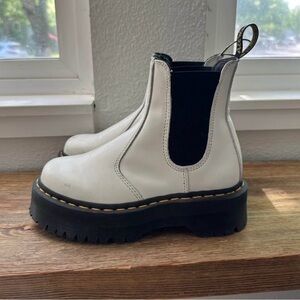 White Leather Platform Chelsea Boots